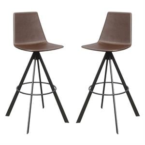 Home Square Olio Designs Bungee 30&quot Faux Leather Bar Stool in Toffee - Set of 2