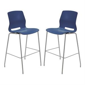 Home Square 30&quot Plastic Stackable Bar Stool in Navy - Set of 2