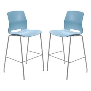 Home Square 30&quot Plastic Bar Stool in Sky Blue - Set of 2