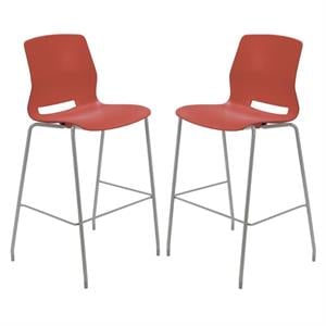 Home Square 30&quot Plastic Bar Stool in Peri Red - Set of 2