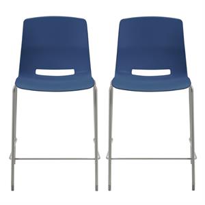 Home Square 25&quot Plastic Counter Stool in Navy - Set of 2
