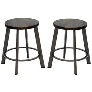Home Square 18&quot Stainless Steel Bar Stool in Barnwood Brown - Set of 2