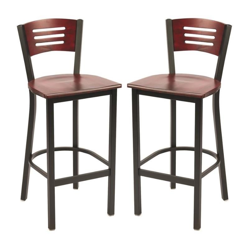 Home Square Metal and Solid Wood Barstool in Mahogany - Set of 2