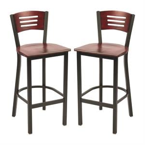 Home Square Metal and Solid Wood Barstool in Mahogany - Set of 2