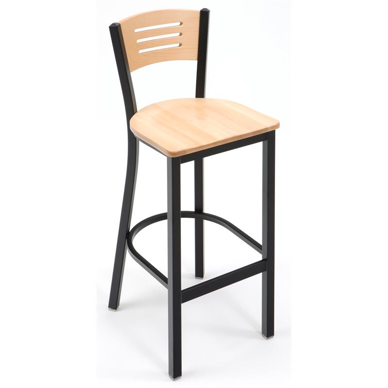 Home Square Metal and Solid Wood Barstool in Natural - Set of 2