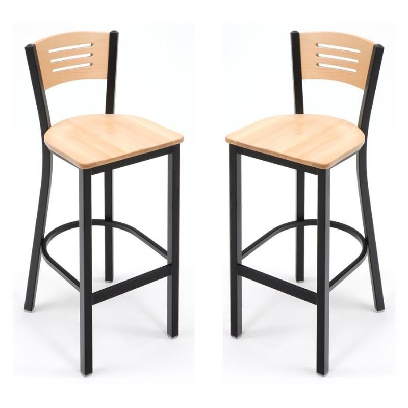 Home Square Metal and Solid Wood Barstool in Natural - Set of 2