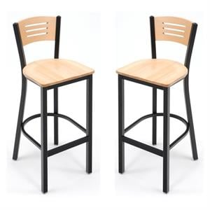 Home Square Metal and Solid Wood Barstool in Natural - Set of 2