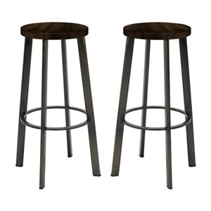 Home Square 30&quot Wood Seat Bar Stool in Barnwood Brown - Set of 2