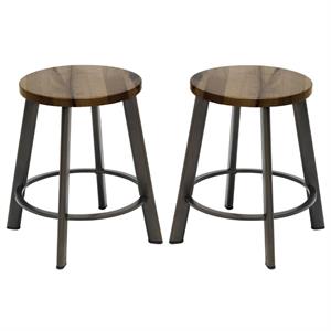 Home Square 18&quot Transitional Wood Seat Bar Stool in Natural - Set of 2