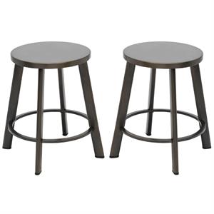 Home Square 18&quot Stainless Steel Metal Bar Stool in Steel Finish - Set of 2