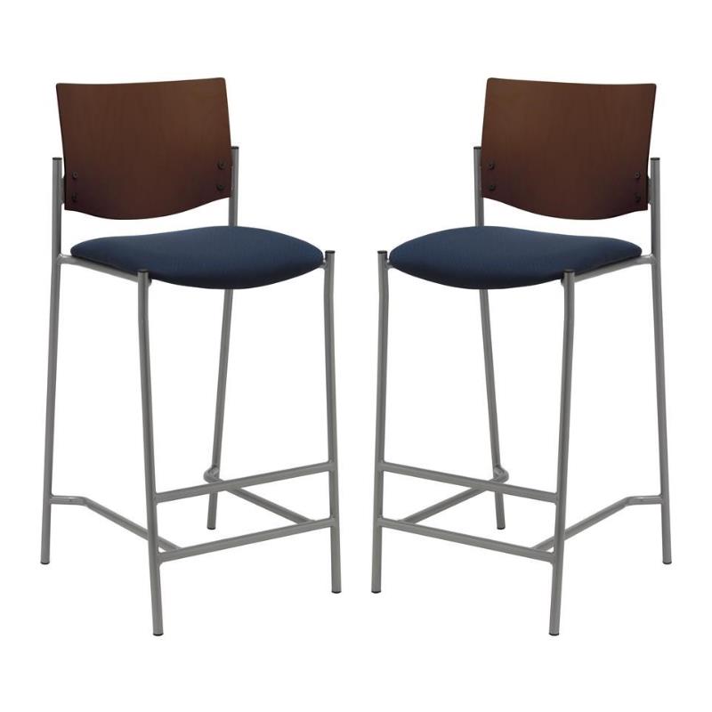 Home Square Fabric Barstool in Silver Frame/Navy - Set of 2