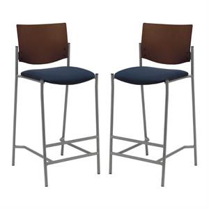 Home Square Fabric Barstool in Silver Frame/Navy - Set of 2