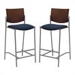 Home Square Fabric Barstool in Silver Frame/Navy - Set of 2