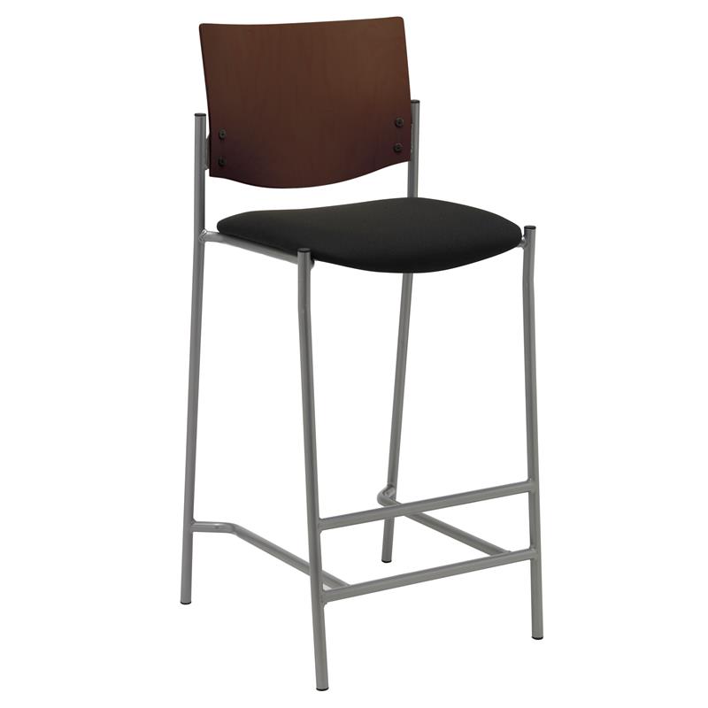 Home Square Fabric Barstool in Silver Frame/Black - Set of 2