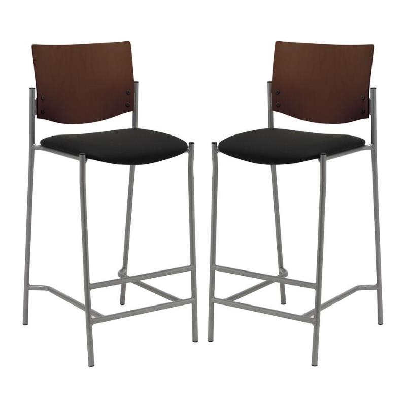 Home Square Fabric Barstool in Silver Frame/Black - Set of 2