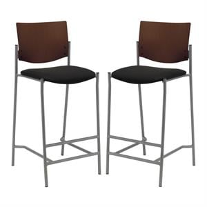 Home Square Fabric Barstool in Silver Frame/Black - Set of 2