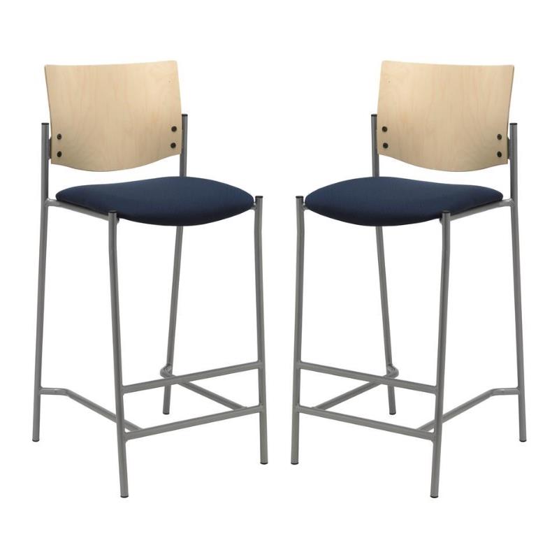 Home Square Wood & Fabric Barstool in Silver Frame/Navy - Set of 2