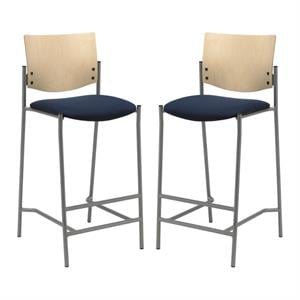Home Square Wood & Fabric Barstool in Silver Frame/Navy - Set of 2