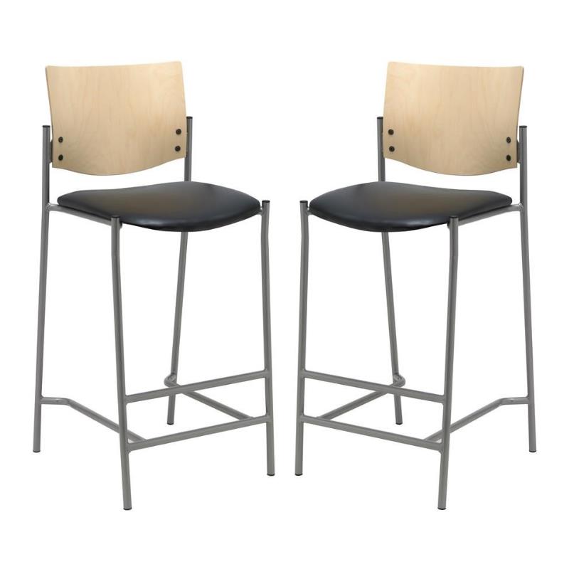 Home Square Vinyl Barstool in Silver Frame/Black - Set of 2