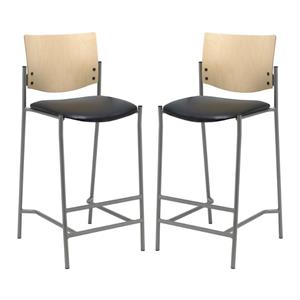 Home Square Vinyl Barstool in Silver Frame/Black - Set of 2