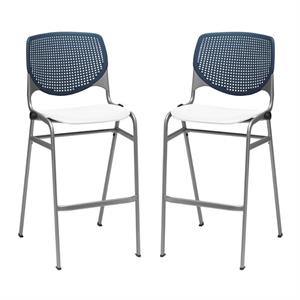 Home Square Stack Barstool in Navy Back & White Seat - Set of 2