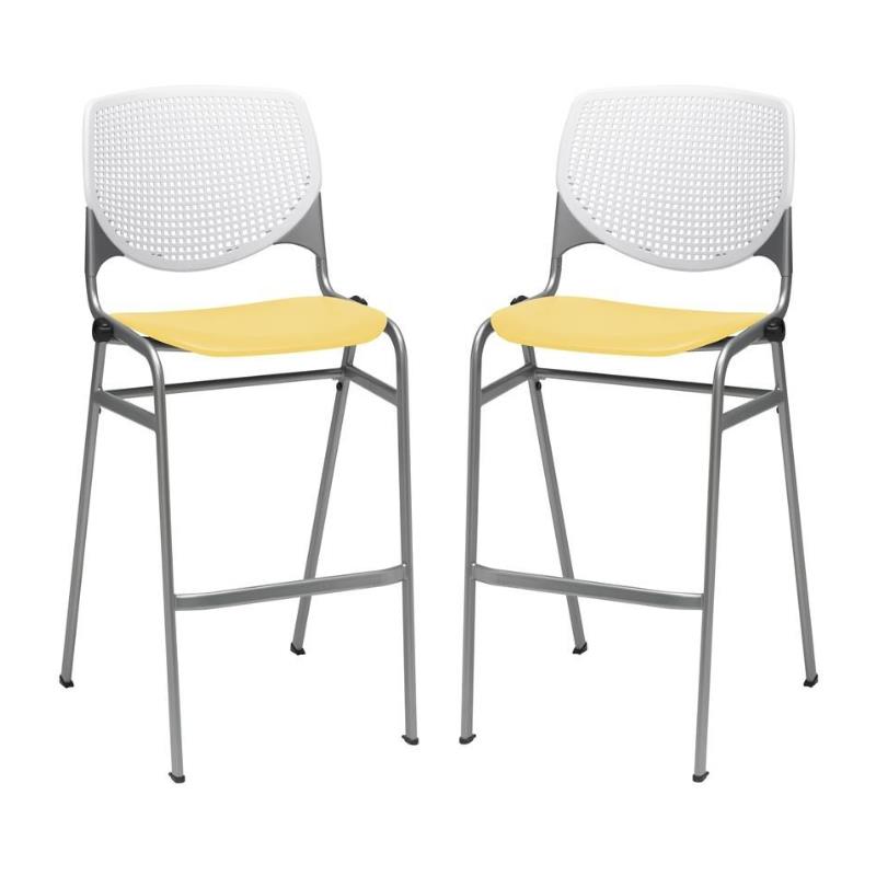 Home Square Stack Barstool in White Back/Yellow Seat - Set of 2