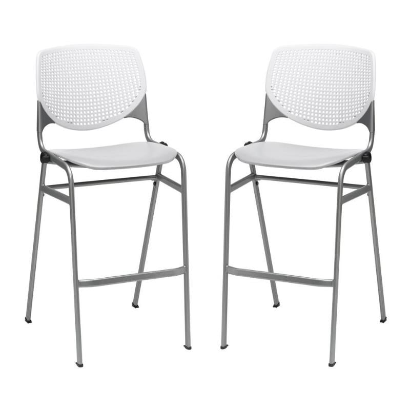 Home Square Stack Barstool in White Back/Light Grey Seat - Set of 2