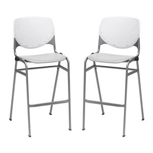 Home Square Stack Barstool in White Back/Light Grey Seat - Set of 2