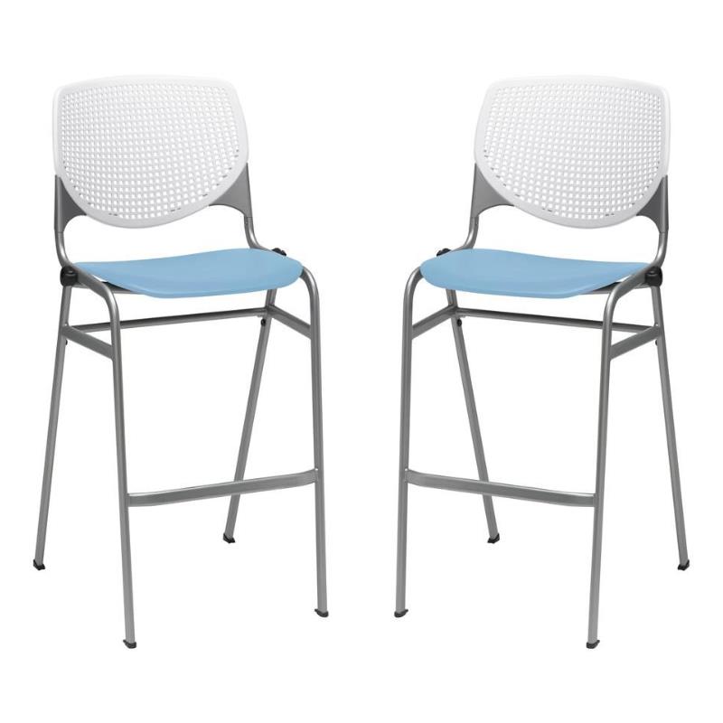 Home Square Stack Barstool in White Back/Sky Blue Seat - Set of 2