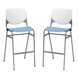 Home Square Stack Barstool in White Back/Sky Blue Seat - Set of 2