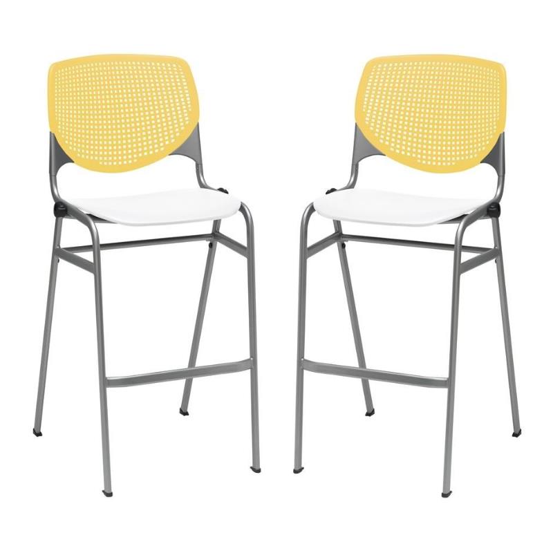 Home Square Stack Barstool in Yellow Back/White Seat - Set of 2
