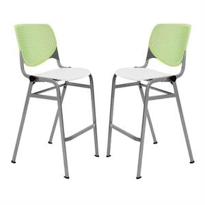 Home Square Stack Barstool in Lime Green Back/White Seat - Set of 2
