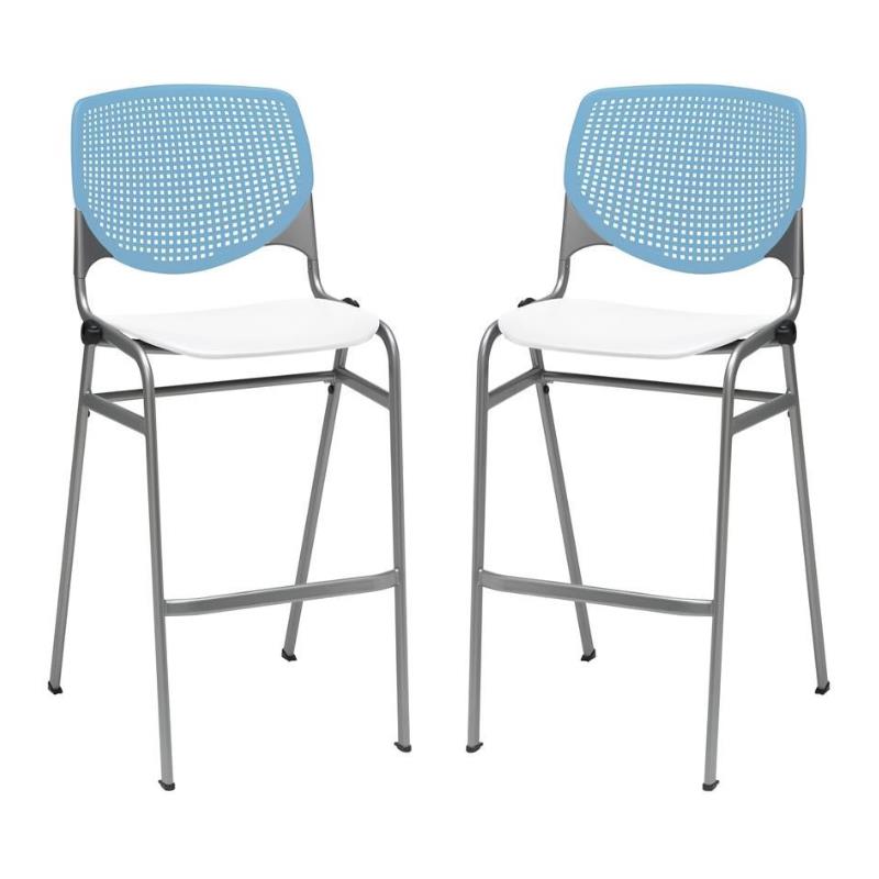 Home Square Stack Barstool in Sky Blue Back/White Seat - Set of 2