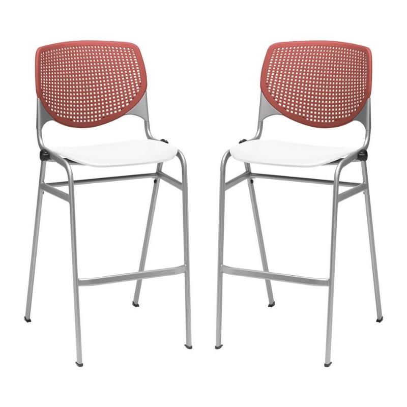Home Square Stack Barstool in Coral Back/White Seat - Set of 2
