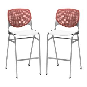 Home Square Stack Barstool in Coral Back/White Seat - Set of 2