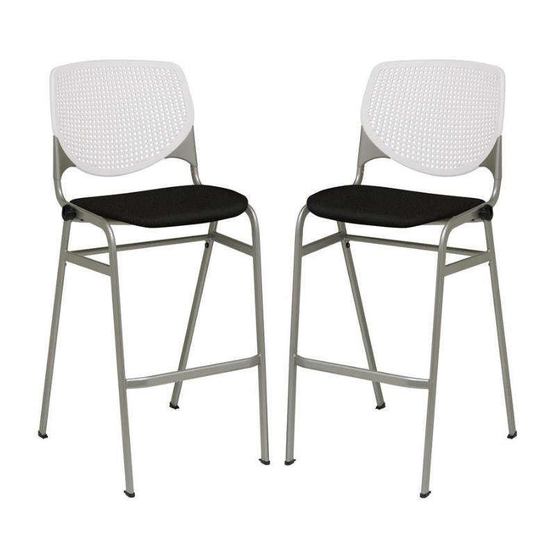 Home Square Stack Barstool in Tuxedo Fabric Upholstered Seat - Set of 2