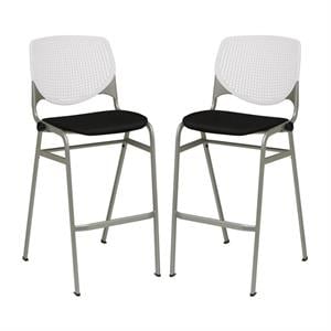 Home Square Stack Barstool in Tuxedo Fabric Upholstered Seat - Set of 2