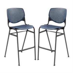 Home Square Stack Steel Frame Barstool in Navy/Black - Set of 2
