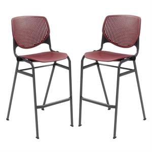 Home Square Plastic Stack Barstool in Burgundy - Set of 2