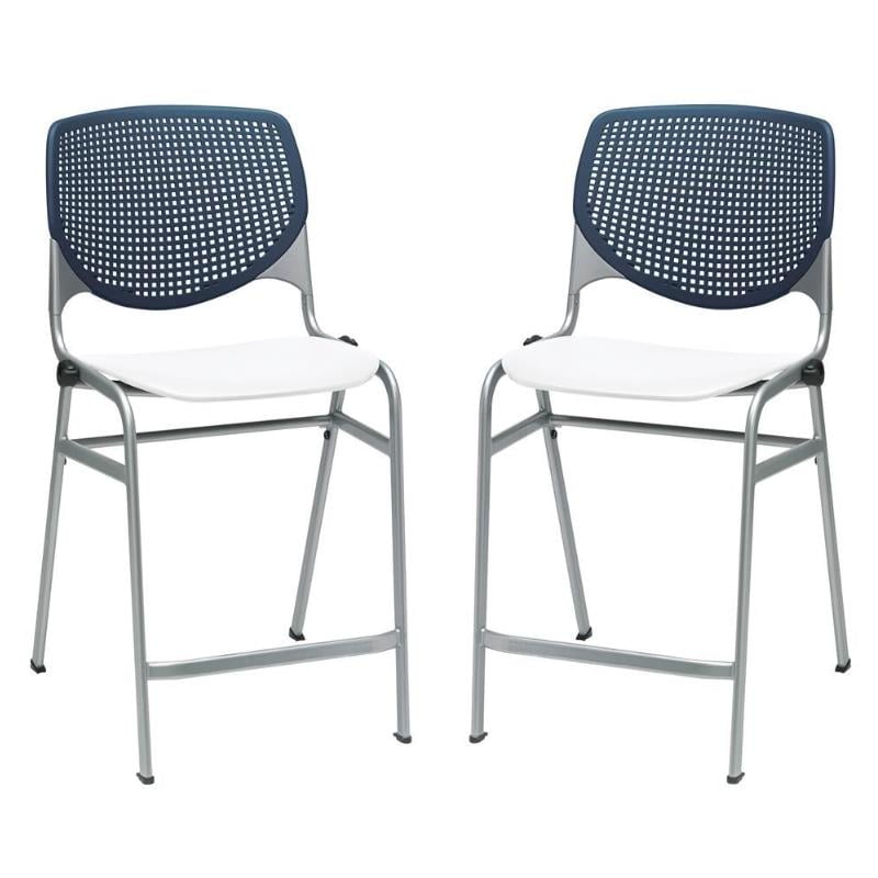 Home Square Plastic Counter Stool in Navy Back - Set of 2