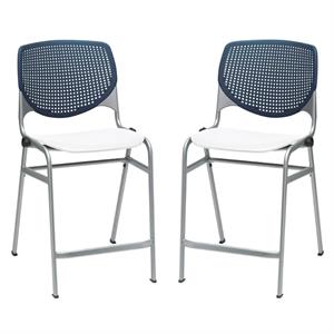 Home Square Plastic Counter Stool in Navy Back - Set of 2