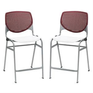 Home Square Plastic Counter Stool in Burgundy Back - Set of 2