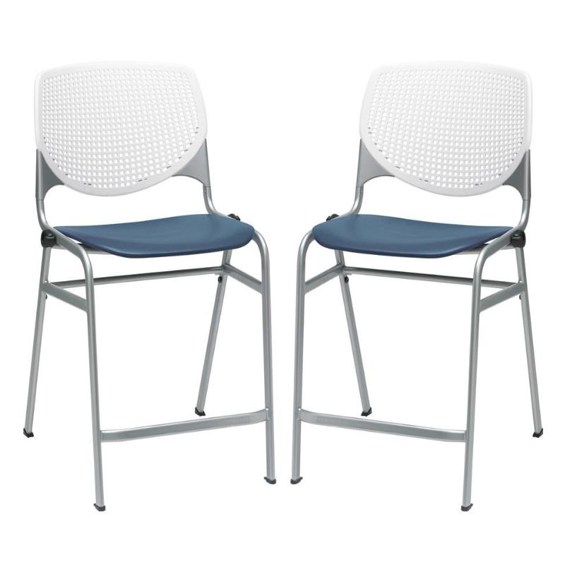 Home Square Plastic Counter Stool in White/Navy - Set of 2