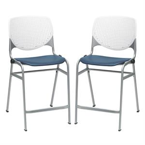 Home Square Plastic Counter Stool in White/Navy - Set of 2