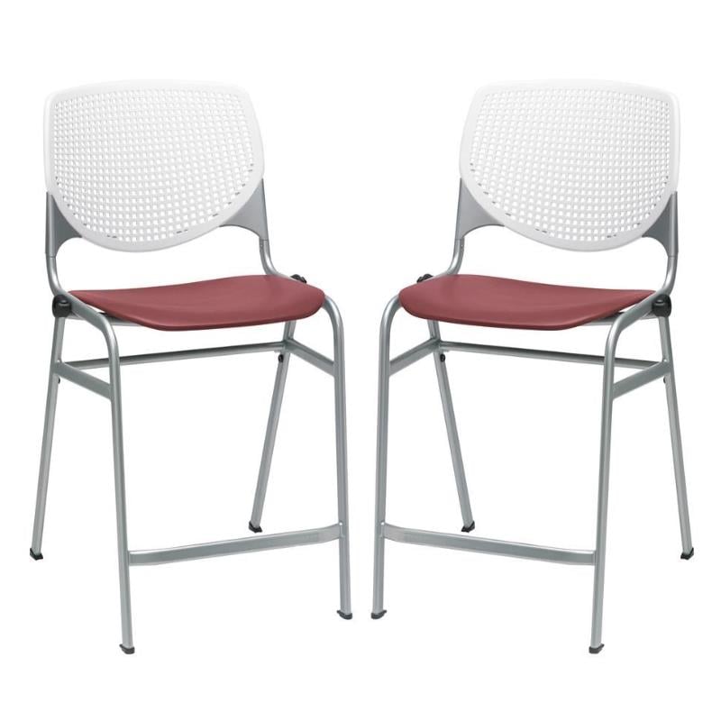 Home Square Plastic Counter Stool in White/Burgundy - Set of 2