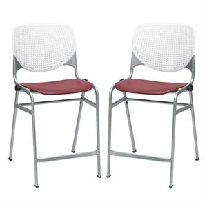Home Square Plastic Counter Stool in White/Burgundy - Set of 2