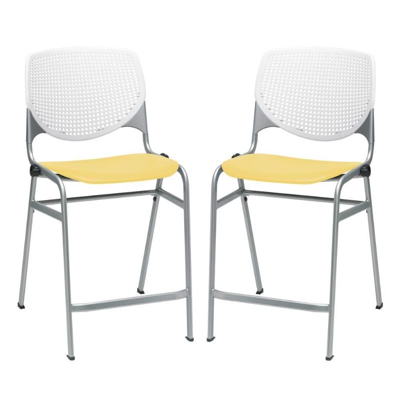 Home Square Plastic Counter Stool in White/Yellow - Set of 2