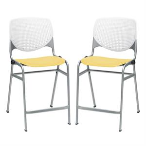 Home Square Plastic Counter Stool in White/Yellow - Set of 2
