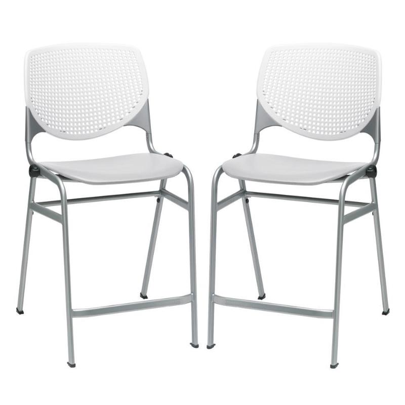 Home Square Plastic Counter Stool in White/Light Gray - Set of 2