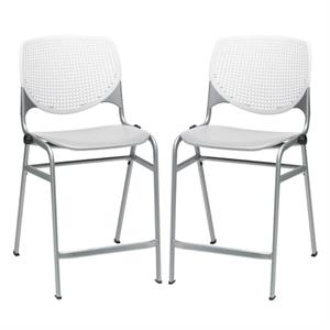 Home Square Plastic Counter Stool in White/Light Gray - Set of 2